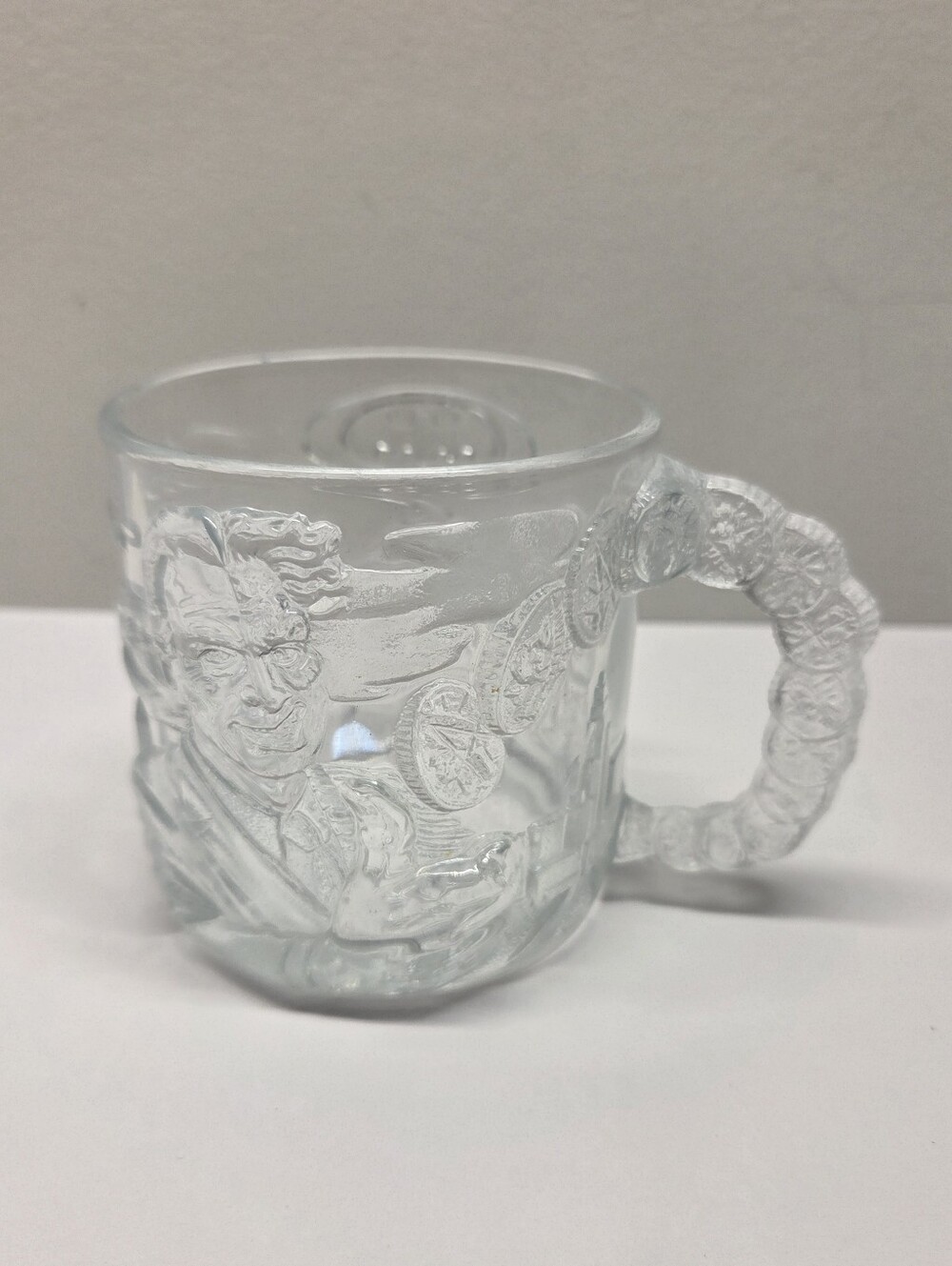 Vintage 1995 McDonald's Batman Forever Two-Face Clear Glass Mug Made In France